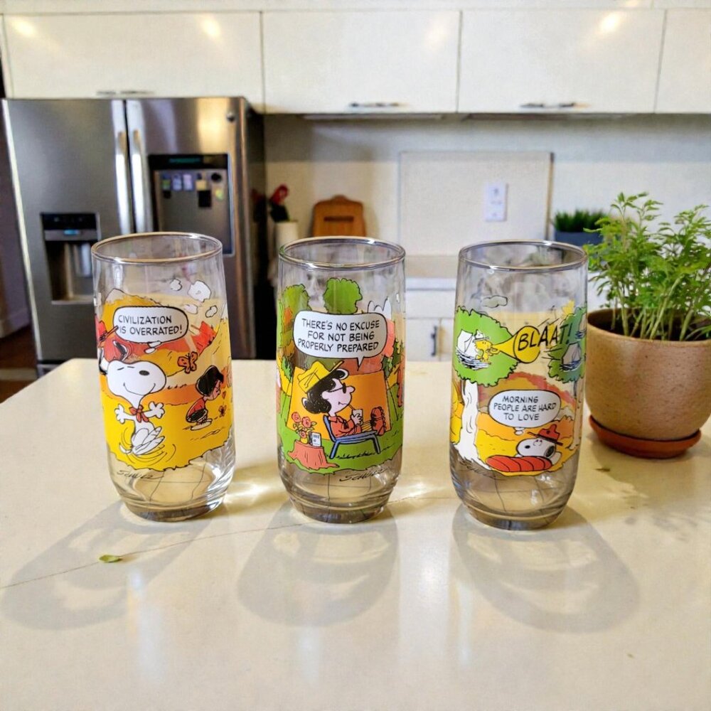 Vintage Lot of 3 Camp Snoopy McDonald's Glasses